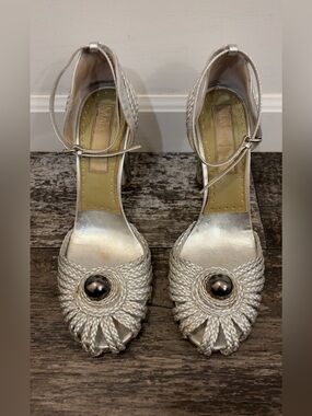 Vintage Malandrino Silver Braided Heels Made in Italy Size 39 Y2K